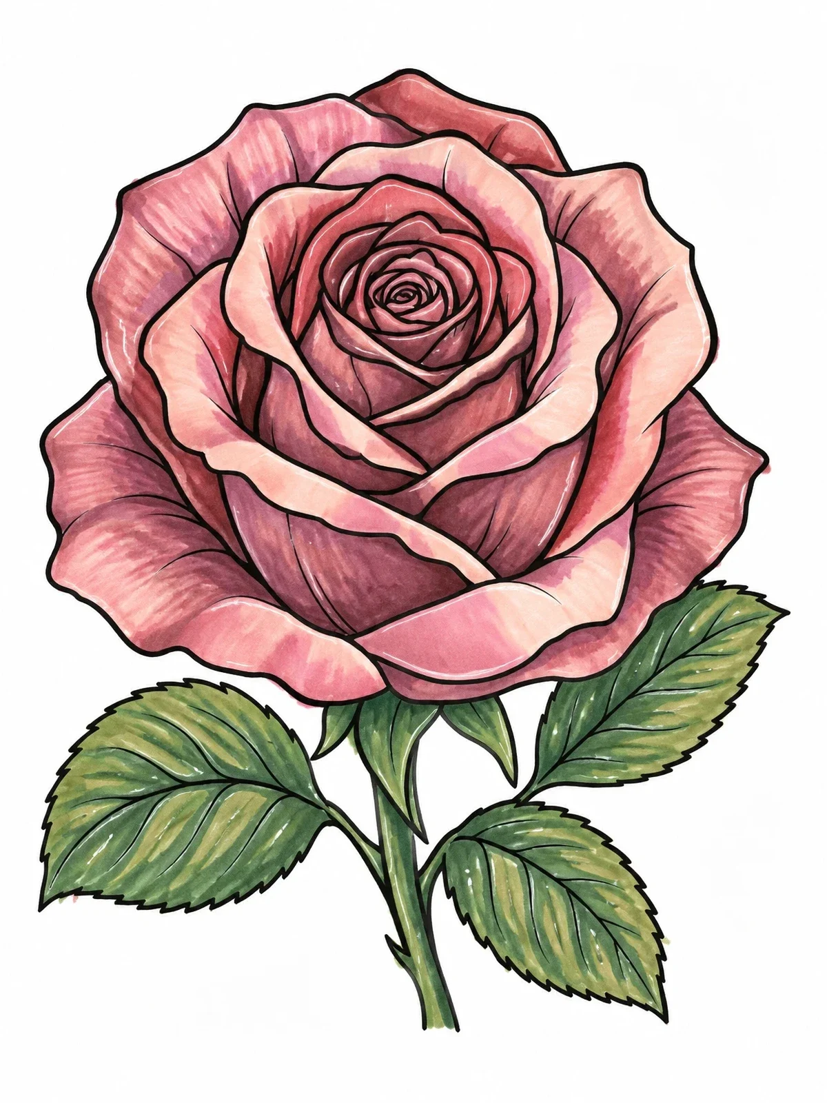 Colored example of the Blooming Rose Tattoo Motif coloring page