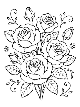 Free printable Blooming Roses Bouquet With Swirls coloring page