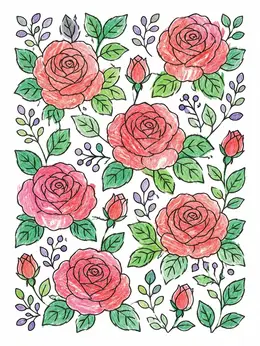 Rose Pattern Coloring Sheets Blooming Roses Floral Pattern Coloring Page