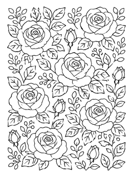 Free printable Blooming Roses Floral Pattern coloring page