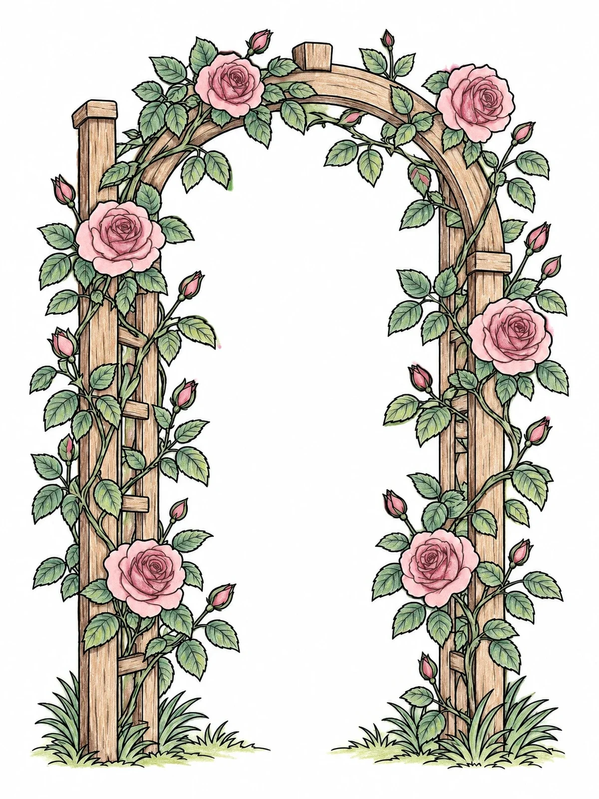 Colored example of the Blooming Roses On Garden Trellis coloring page