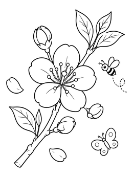 Free printable Blooming Spring Branch With Little Bee coloring page