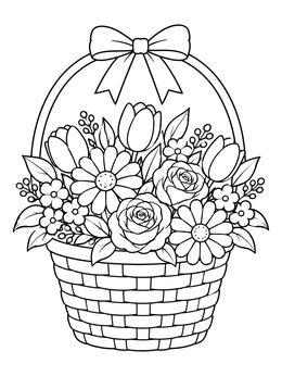 Free printable Blooming Spring Flower Basket coloring page