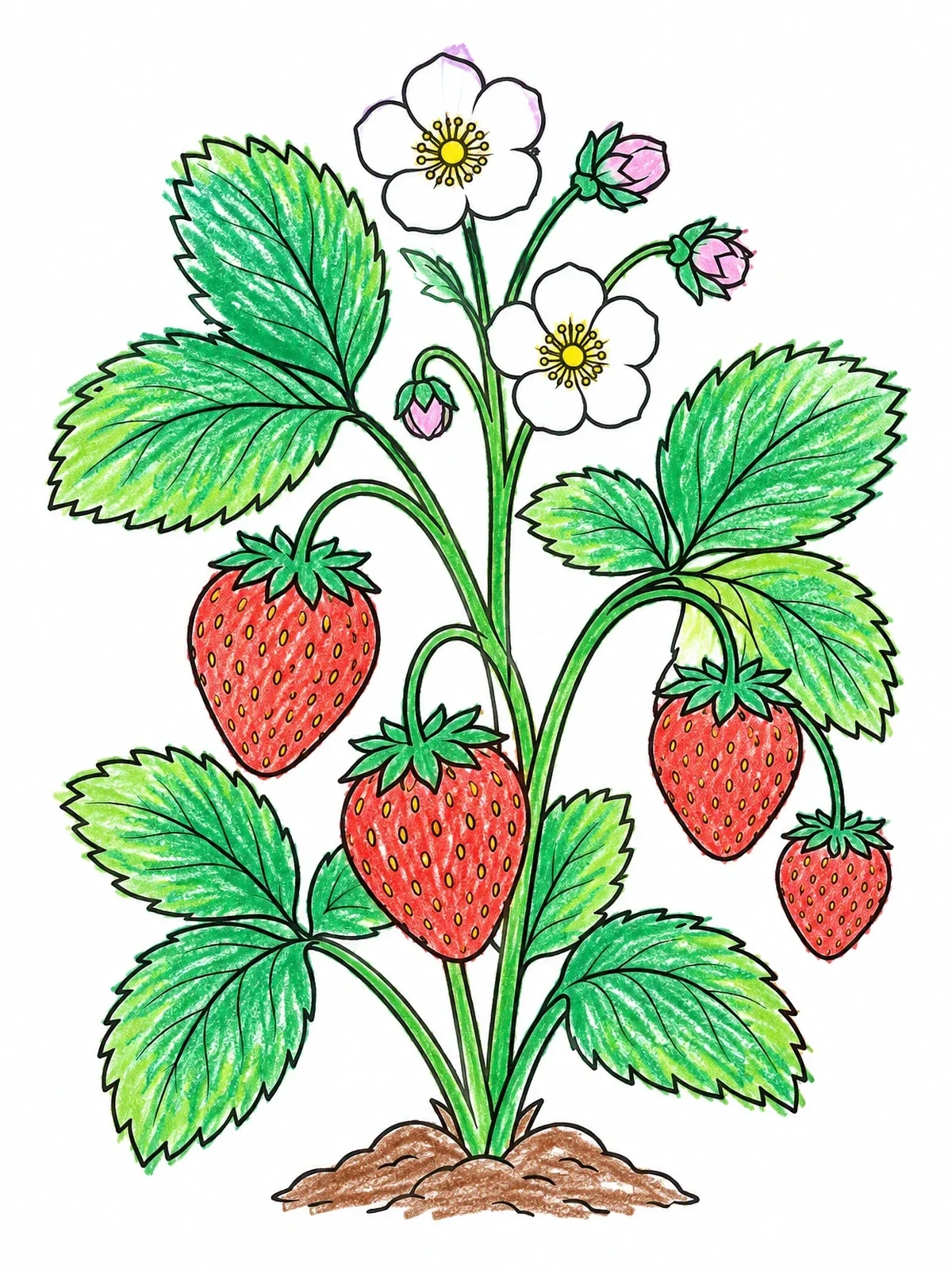 Colored example of the Blooming Strawberry Plant With Berries coloring page