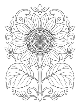 A blooming sunflower with intricate seeds in this gratitude coloring page.