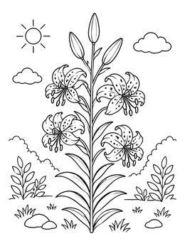 Free printable Blooming Tiger Lily In The Garden coloring page