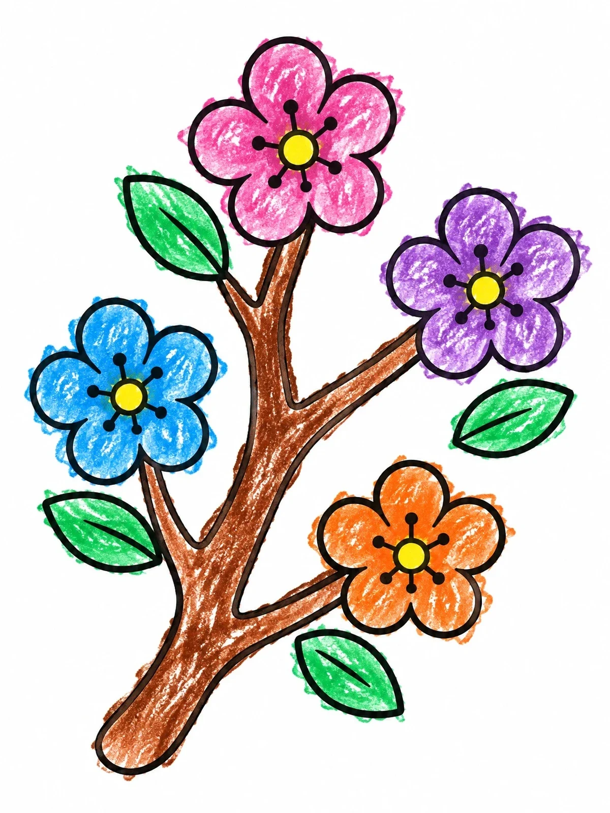Colored example of the Blooming Tree Branch With Simple Flowers coloring page
