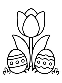 Free printable Blooming Tulip And Easter Eggs coloring page