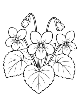 Free printable Blooming Violet Flowers And Leaves coloring page