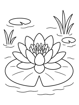 Free printable Blooming Water Lily On Lily Pad coloring page