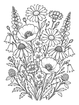Free printable Lush Blooming Wildflower Bouquet coloring page