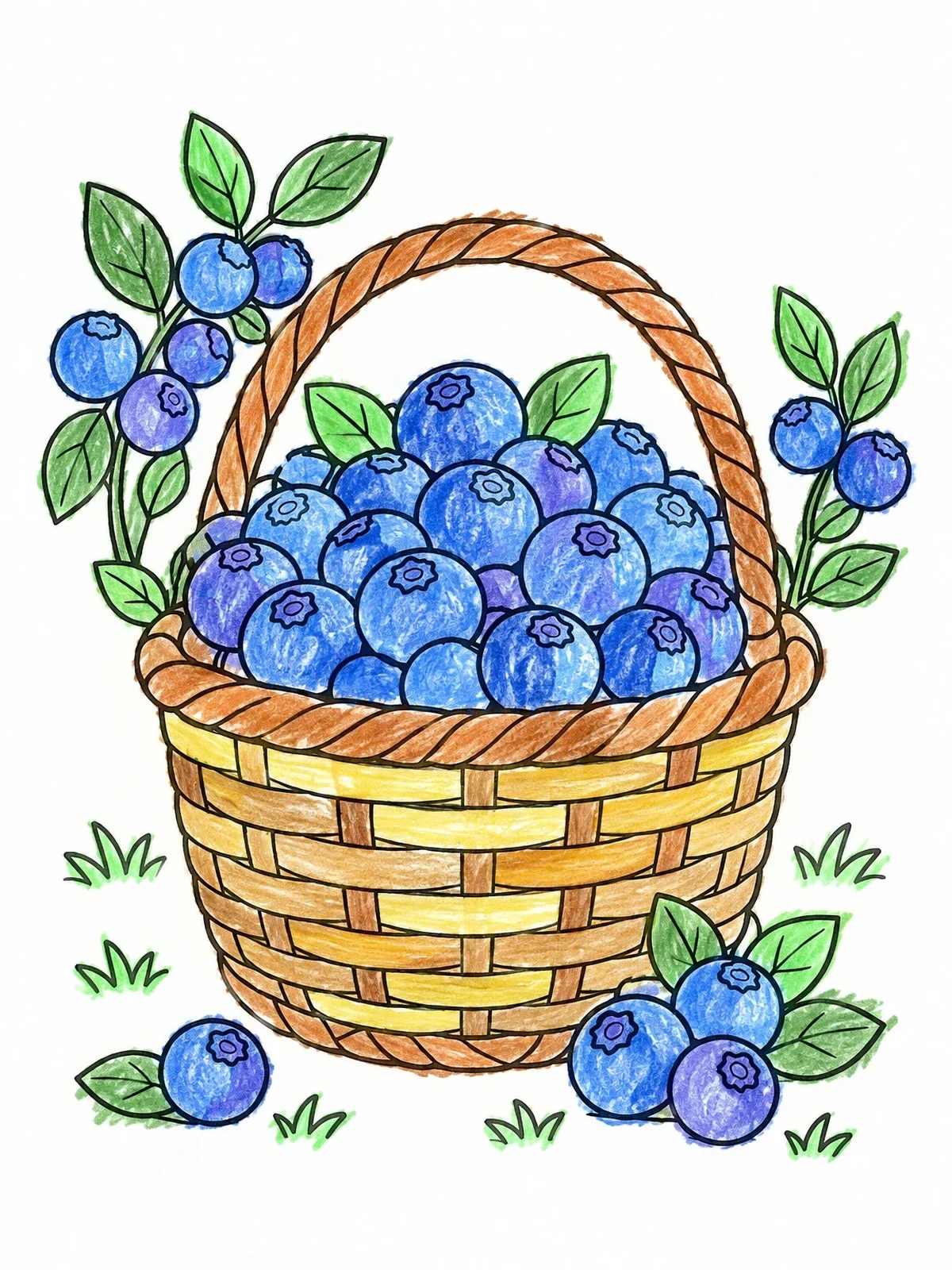 Colored example of the Woven Basket Full Of Fresh Blueberries coloring page