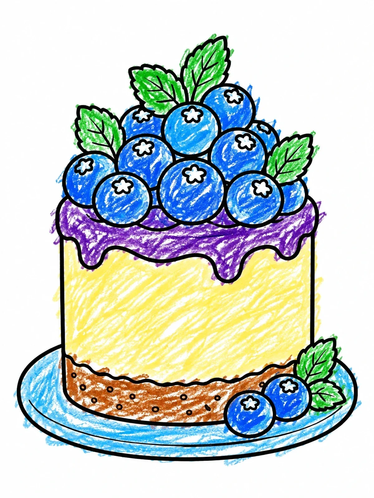 Colored example of the Tall Blueberry Cheesecake With Mint coloring page