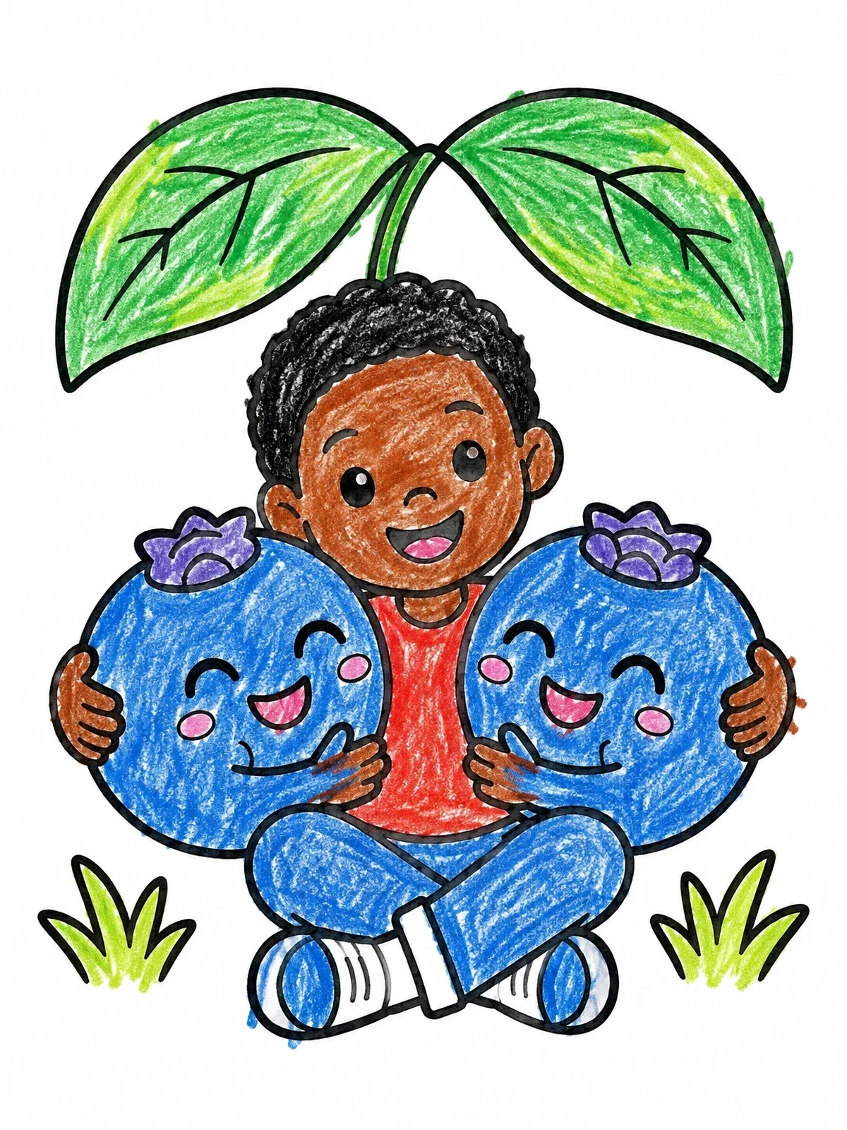 Colored example of the Child Hugging Cheerful Blueberries coloring page