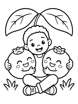 Free printable Child Hugging Cheerful Blueberries coloring page