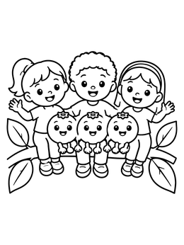 Free printable Children Sitting With Cute Blueberries coloring page