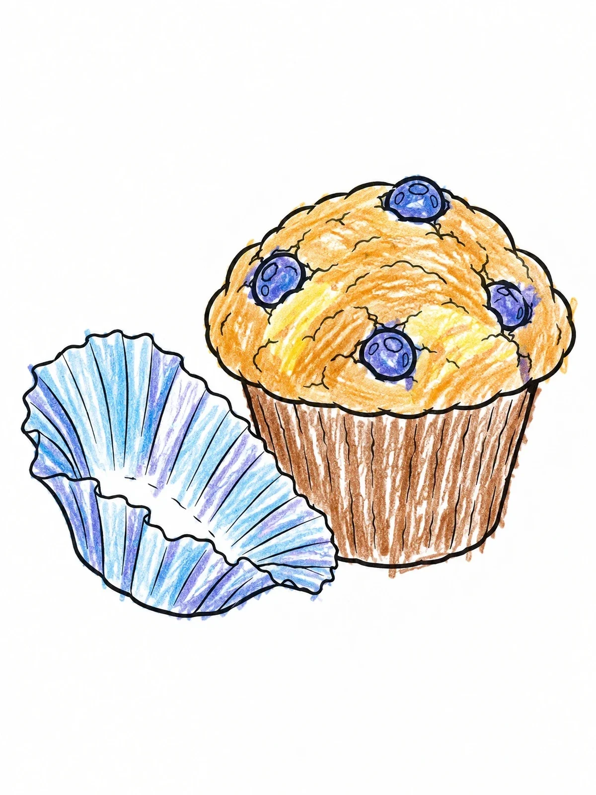 Colored example of the Blueberry Muffin With Paper Liner coloring page
