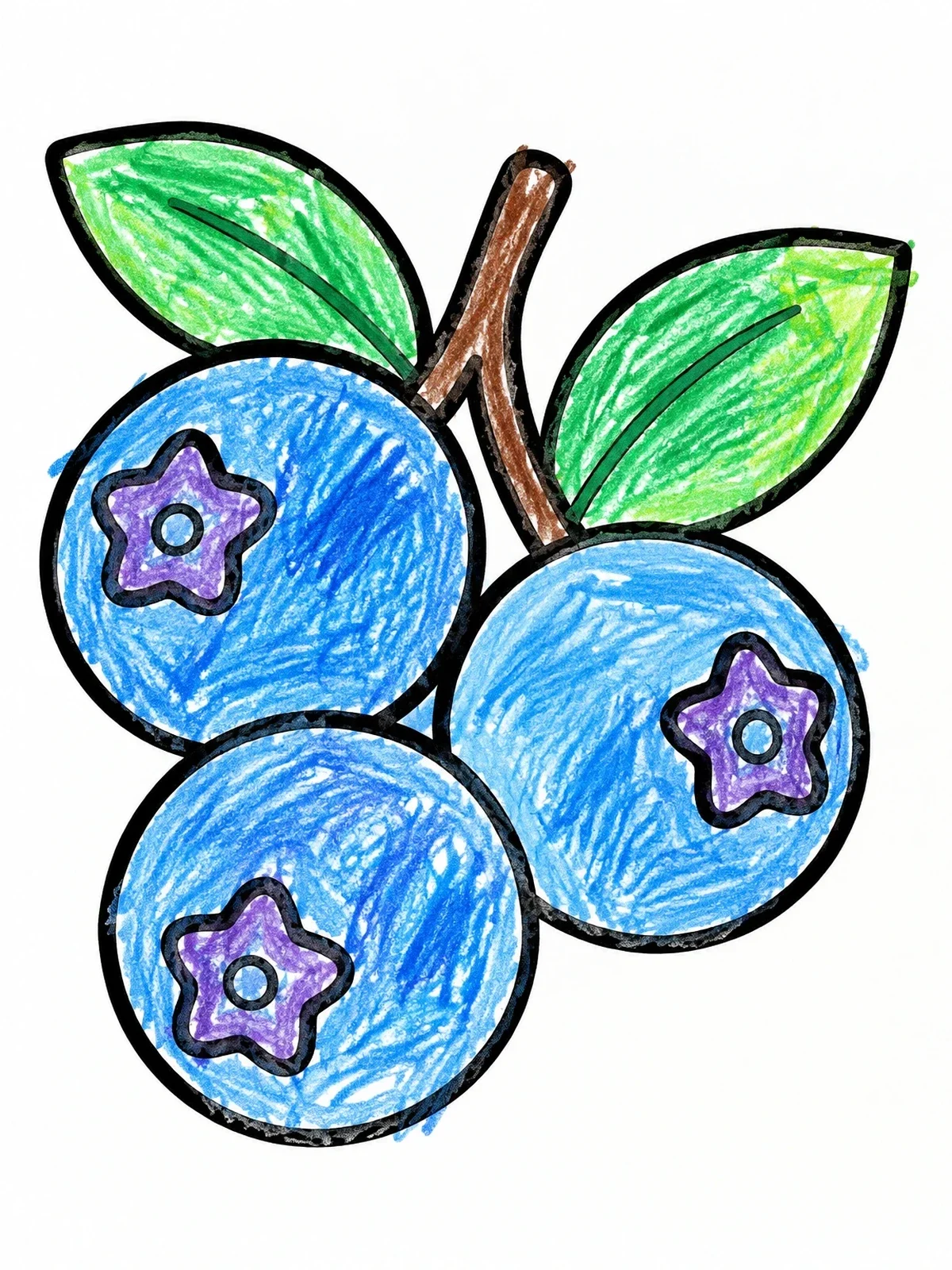 Colored example of the Three Ripe Blueberries On Stem coloring page