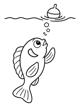Free printable Cute Fish Looking At A Bobber coloring page