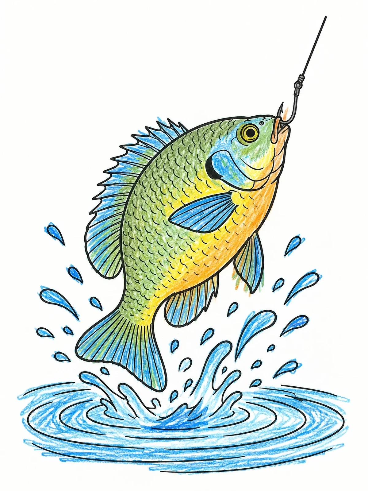 Colored example of the Bluegill Leaping From The Water coloring page