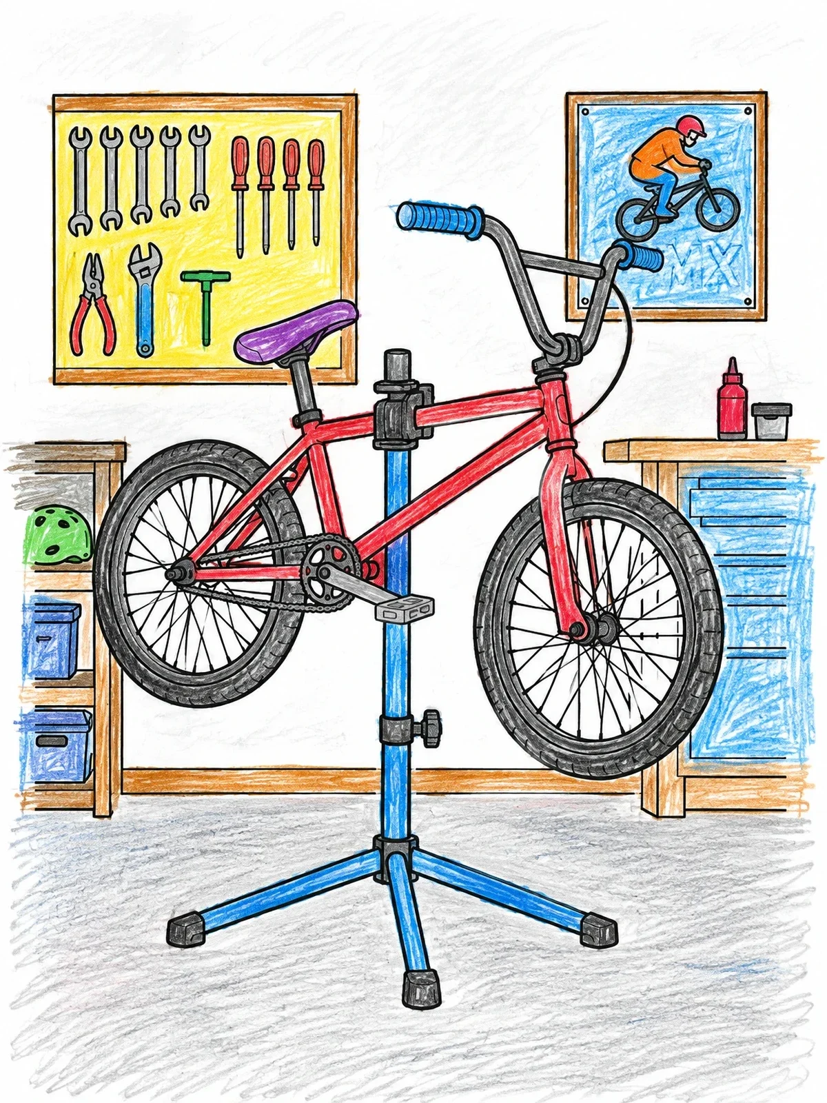 Colored example of the Bmx Bike On Workshop Stand coloring page