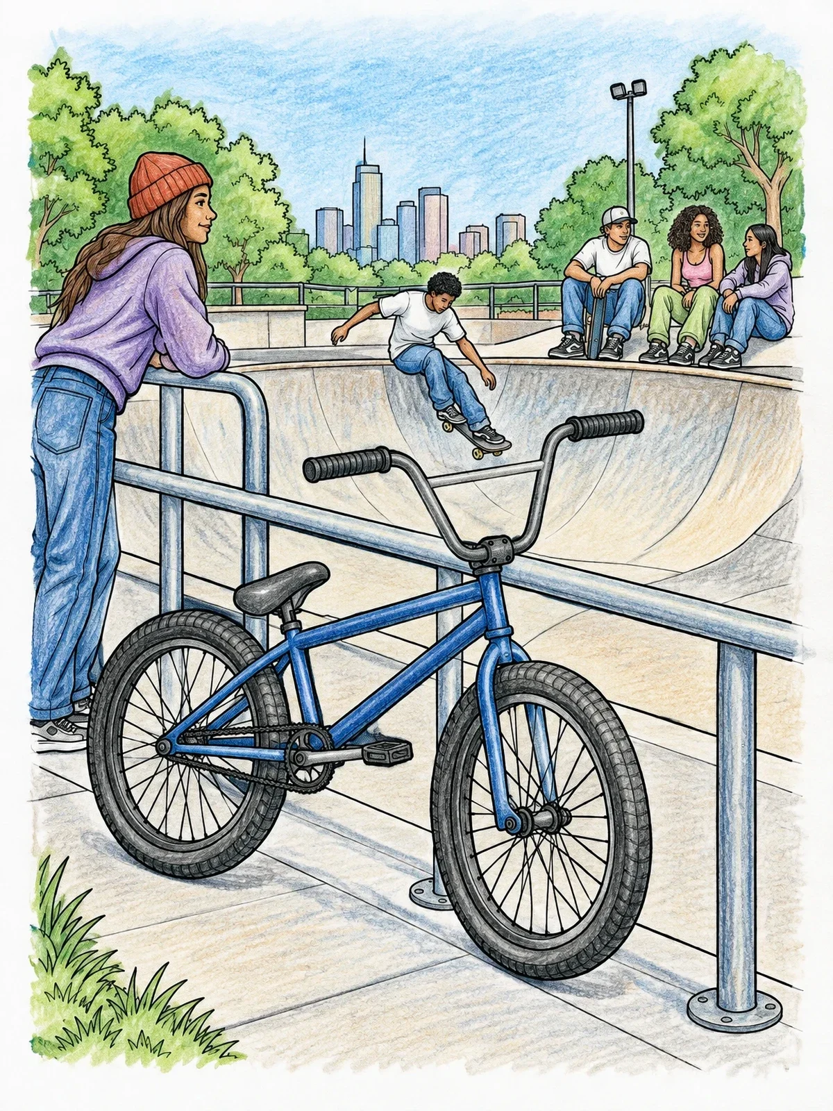 Colored example of the Bmx Bike At The Skatepark coloring page