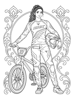 Free printable Bmx Racer Girl With Bicycle coloring page
