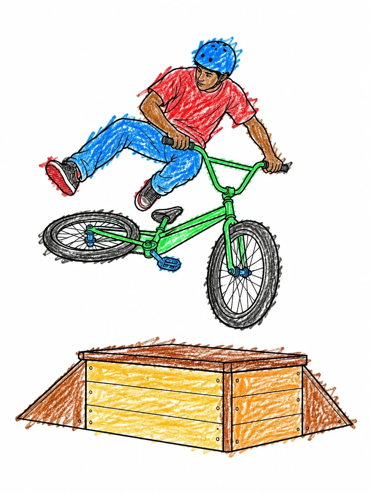 Colored example of the Bmx Rider Mid Air Tailwhip Trick coloring page