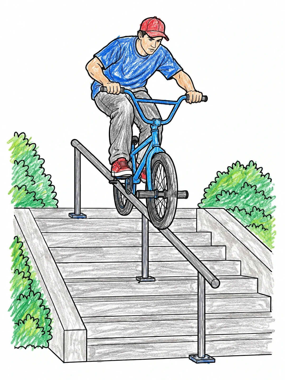 Colored example of the Bmx Rider Rail Grind coloring page