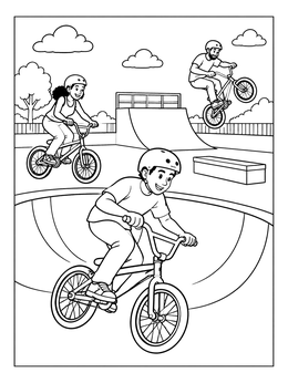 Free printable Bmx Riders At The Skatepark coloring page
