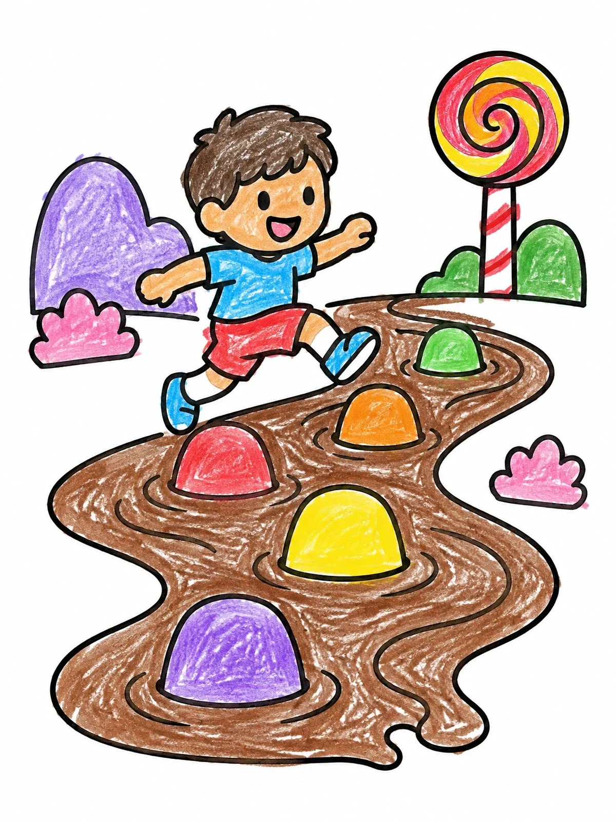 Colored example of the Candy Land Stepping Stones coloring page
