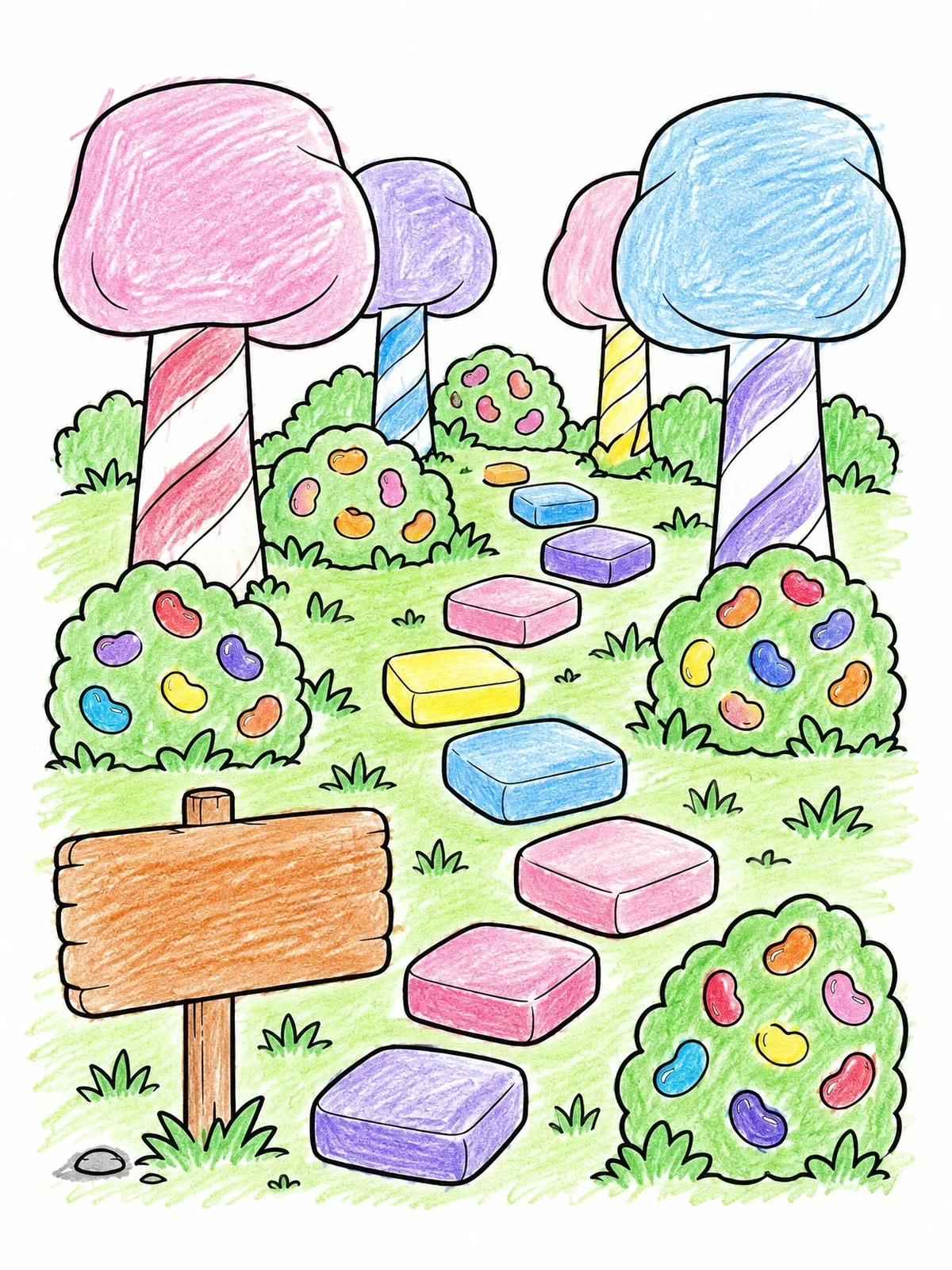 Colored example of the Marshmallow Forest Candy Path coloring page