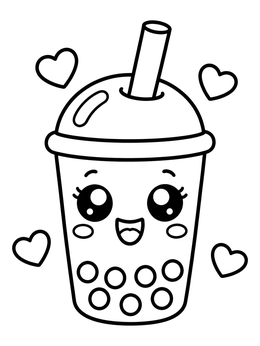 Free printable Cute Kawaii Boba Tea Cup coloring page