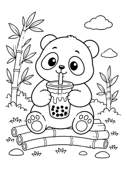 Free printable Cute Panda Drinking Bubble Tea coloring page