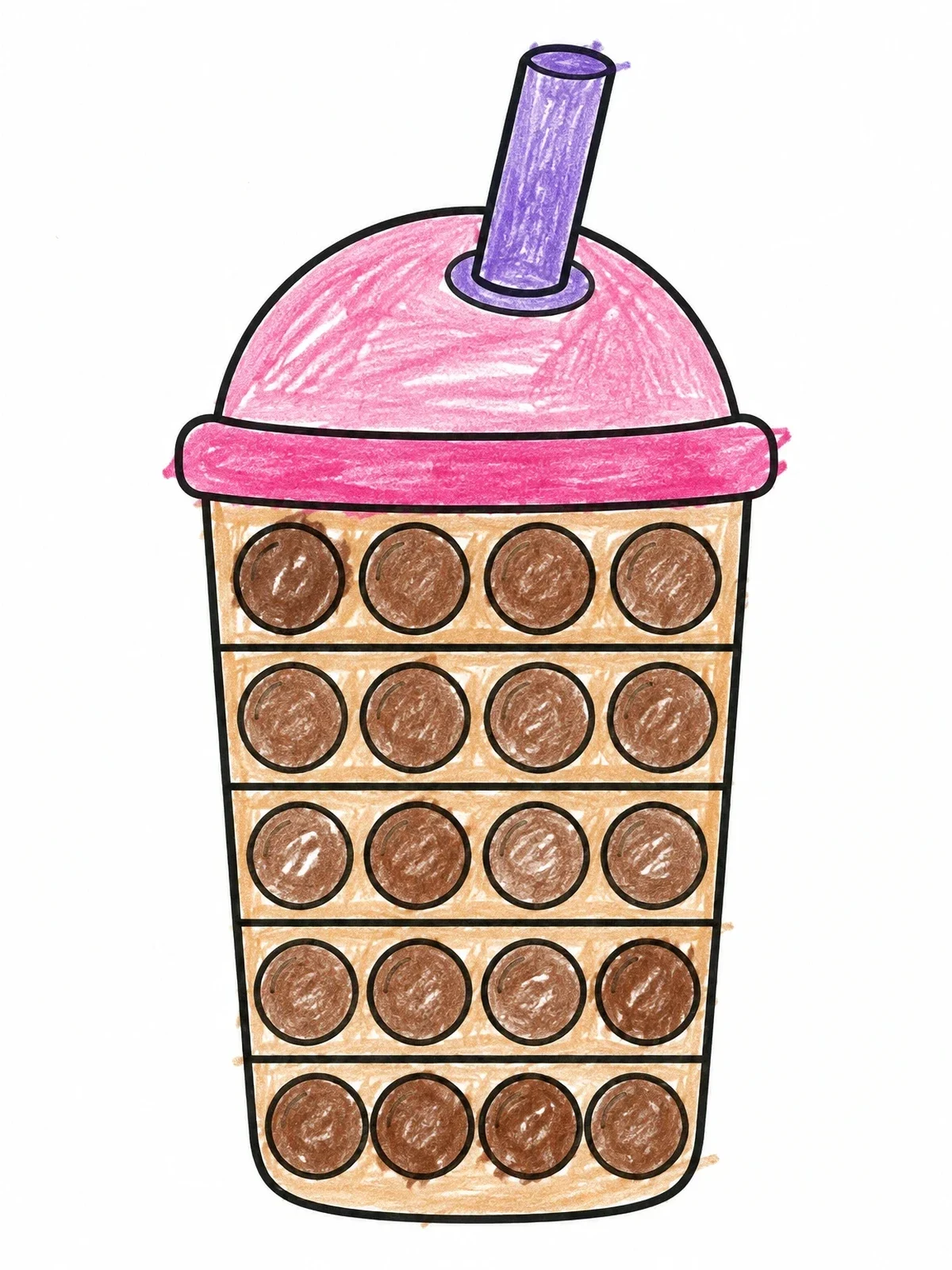 Colored example of the Boba Drink Pop It Toy coloring page