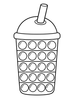 A refreshing boba tea cup shaped pop it fidget toy coloring page with neat rows of bubbles.