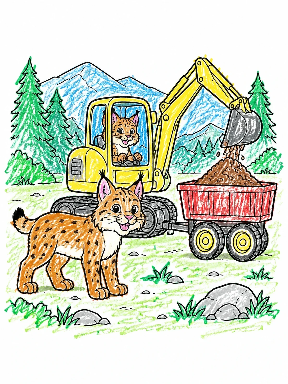 Colored example of the Bobcat Driving A Small Excavator coloring page