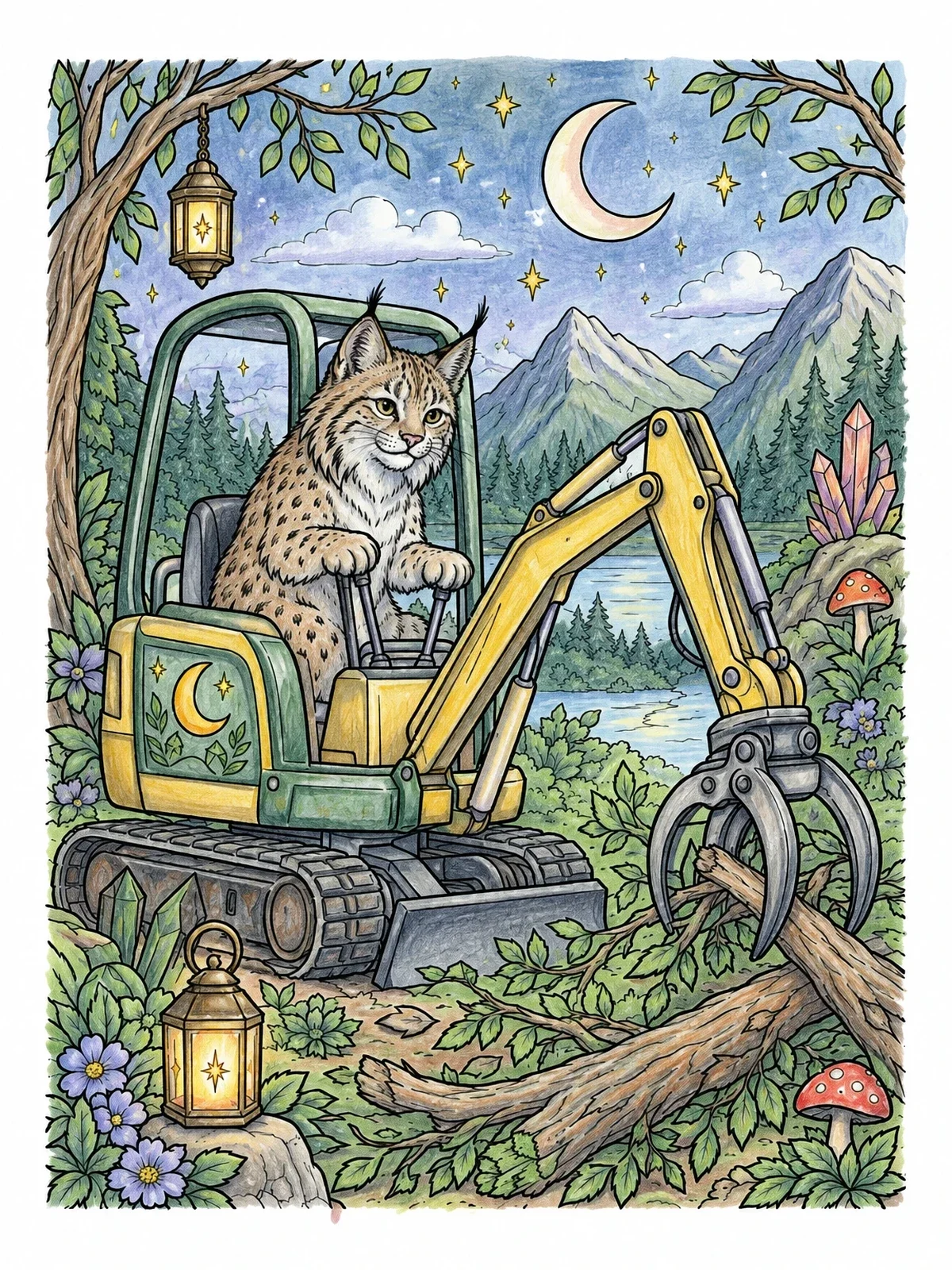 Colored example of the Bobcat Operating A Forest Excavator coloring page