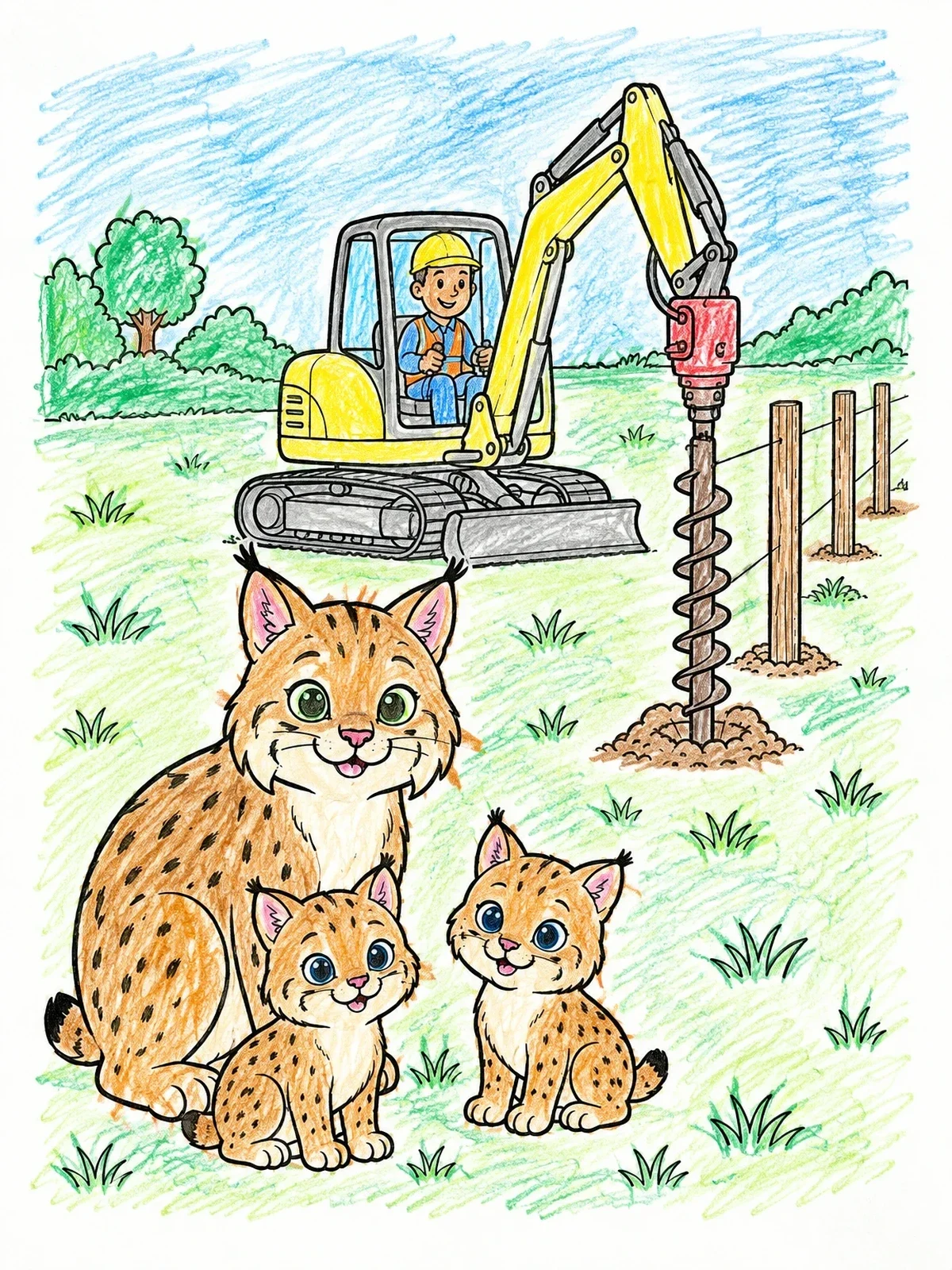 Colored example of the Bobcat Family And Compact Excavator coloring page