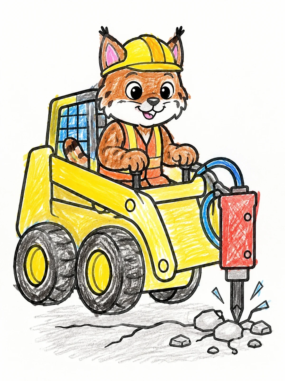 Colored example of the Bobcat Operating A Hydraulic Breaker coloring page