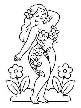 Free printable Blooming Curvy Woman In Nature coloring page