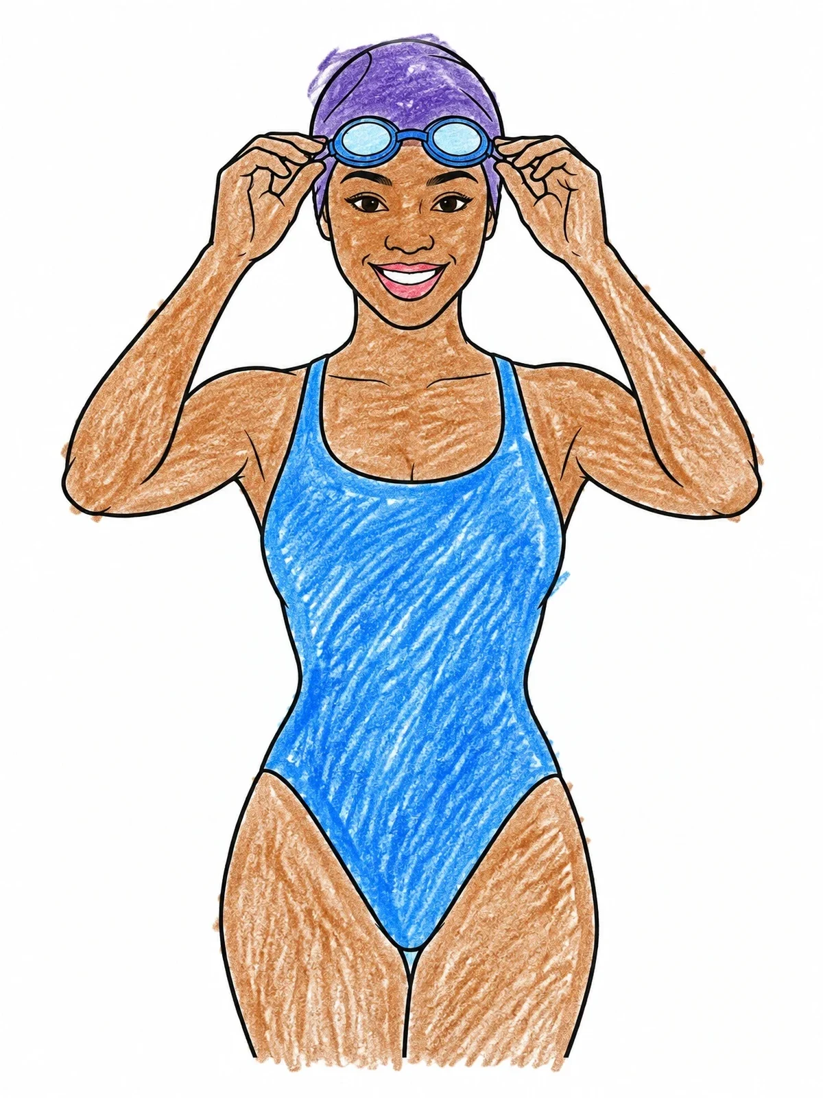 Colored example of the Confident Swimmer Adjusting Goggles coloring page