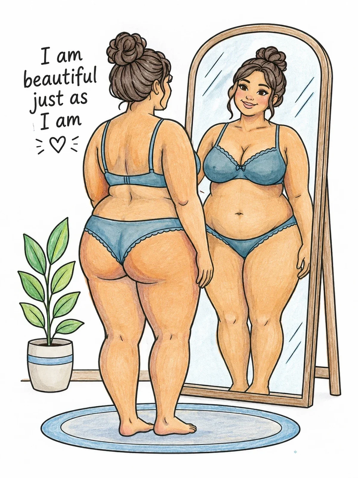 Colored example of the Confident Woman In The Mirror coloring page