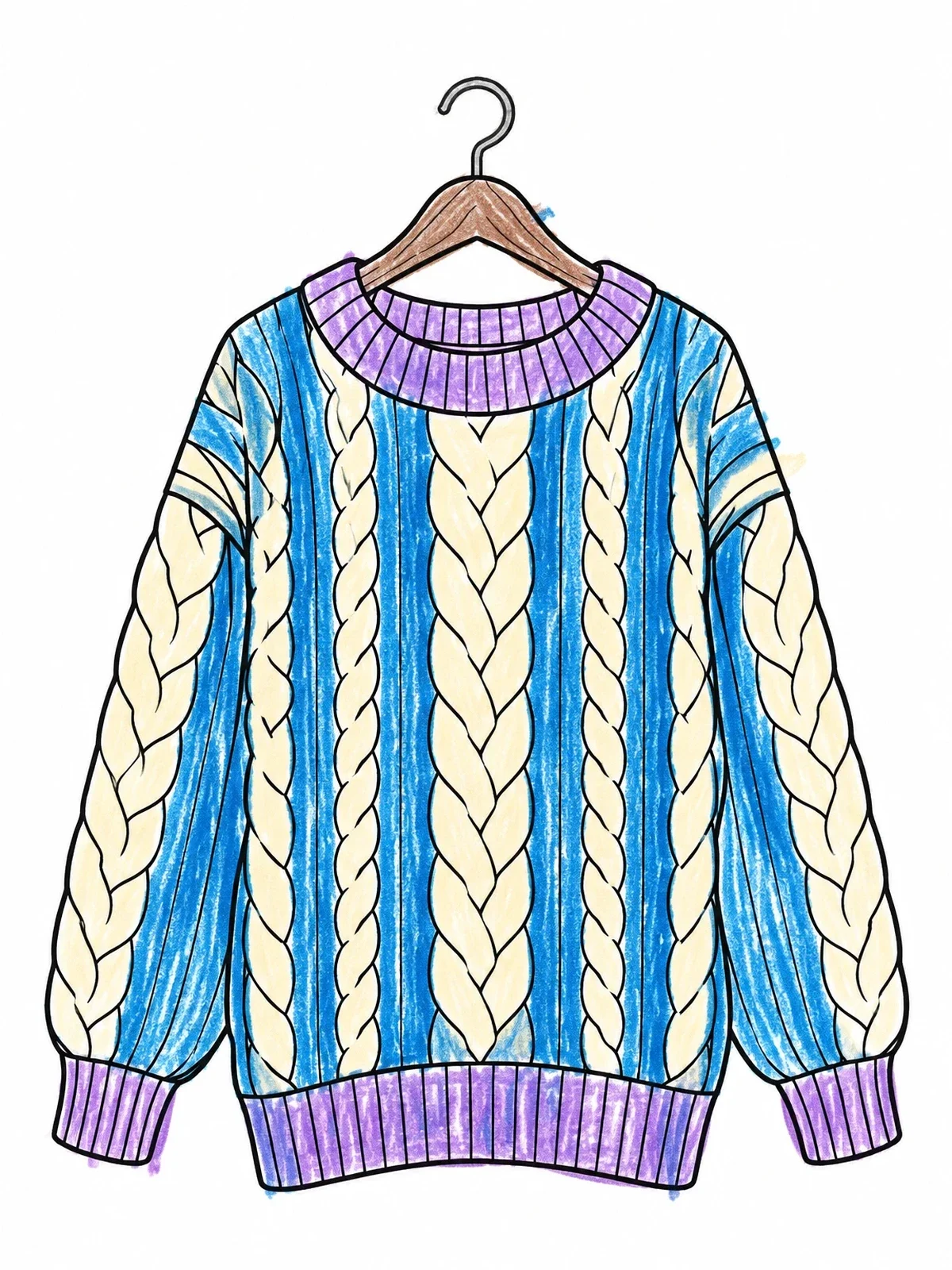 Colored example of the Cozy Cable Knit Sweater On Hanger coloring page