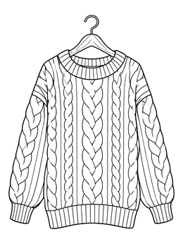 A cozy knit sweater hangs on a wooden hanger in this body positive coloring page.
