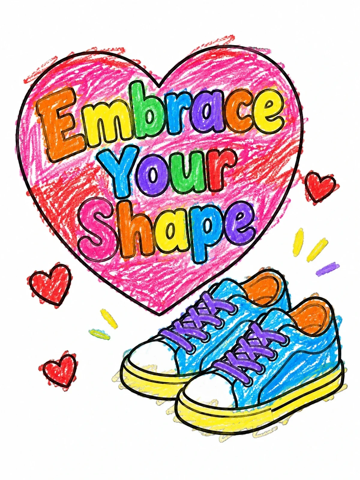 Colored example of the Embrace Your Shape Sneakers And Heart coloring page