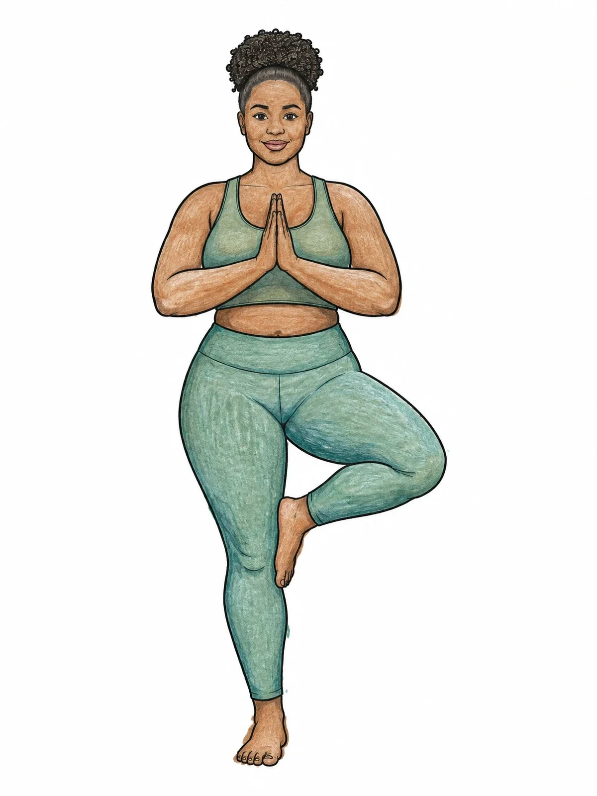 Colored example of the Woman In Peaceful Yoga Pose coloring page