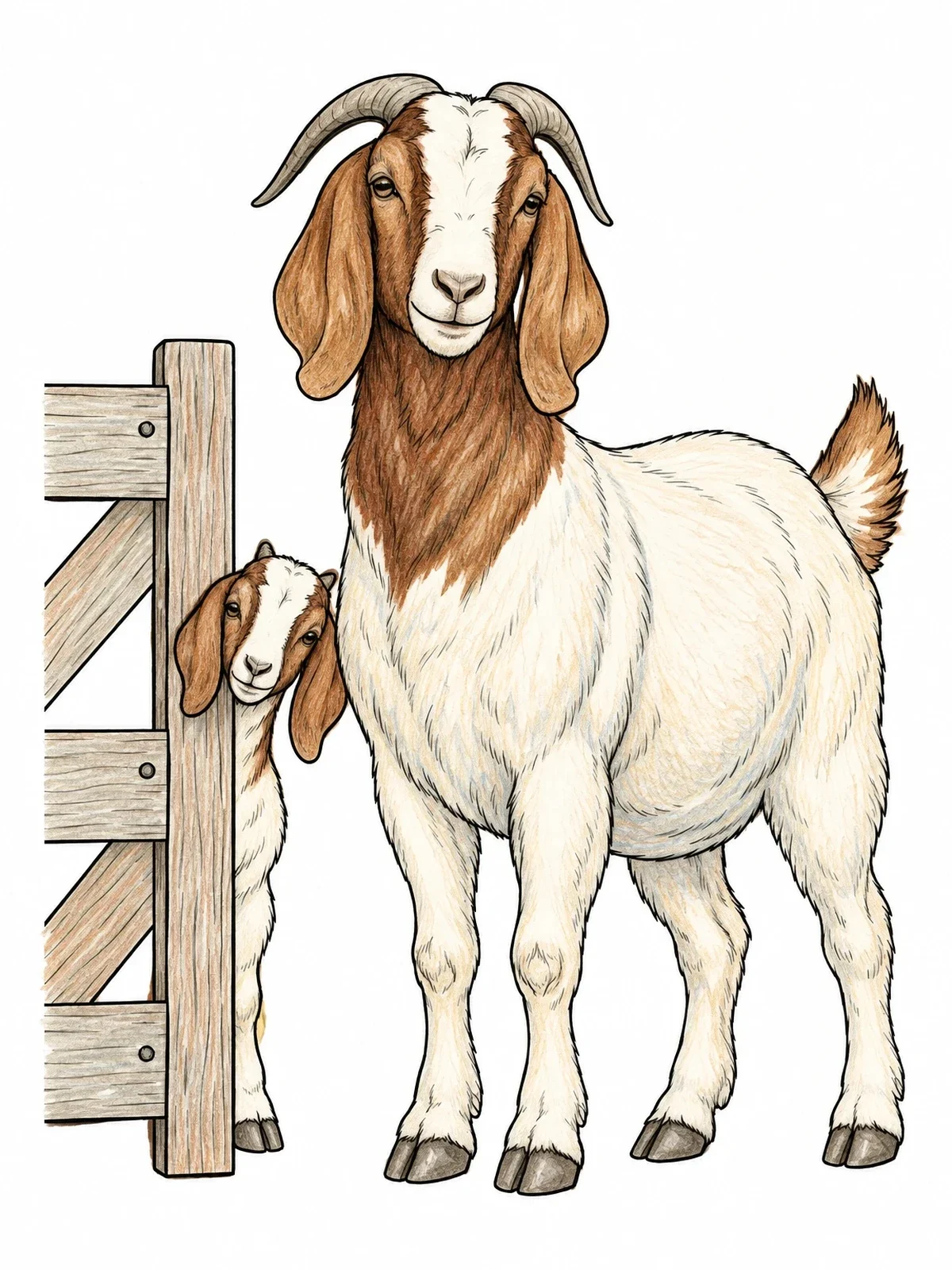 Colored example of the Boer Goat With Playful Kid coloring page