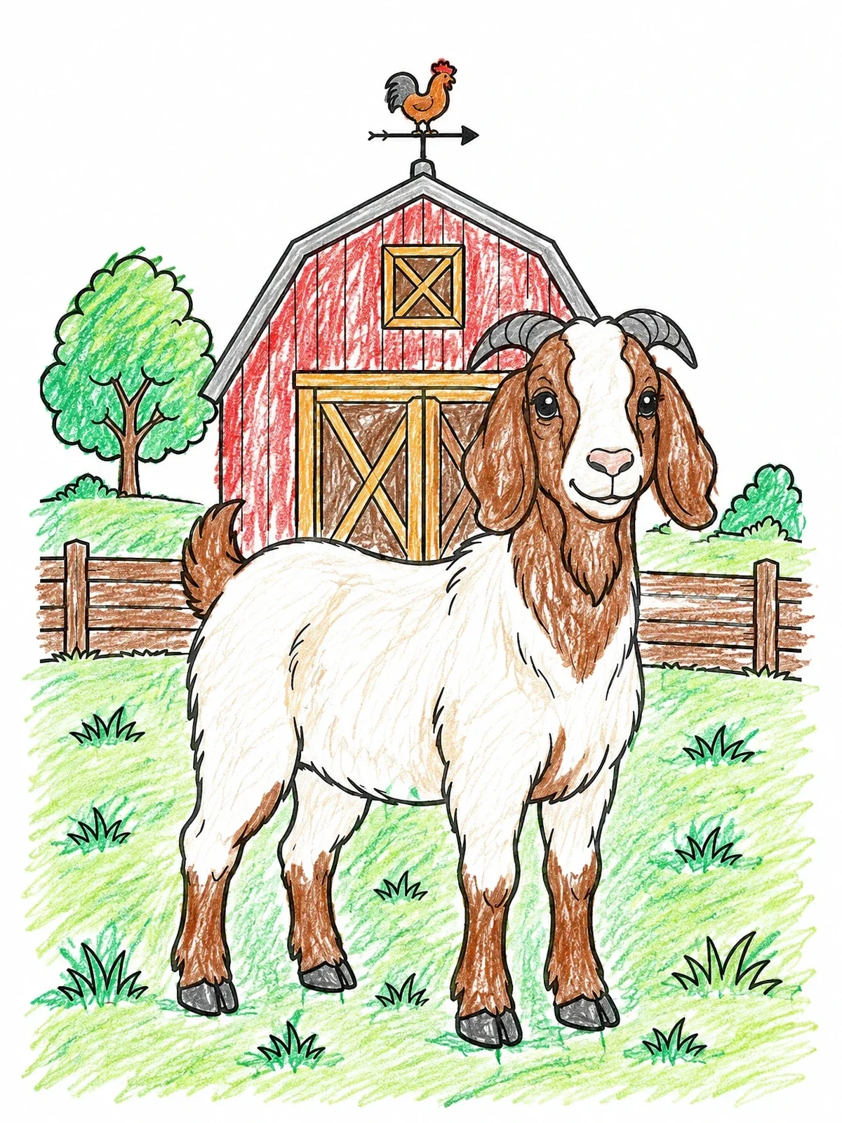 Colored example of the Boer Goat On The Farm coloring page