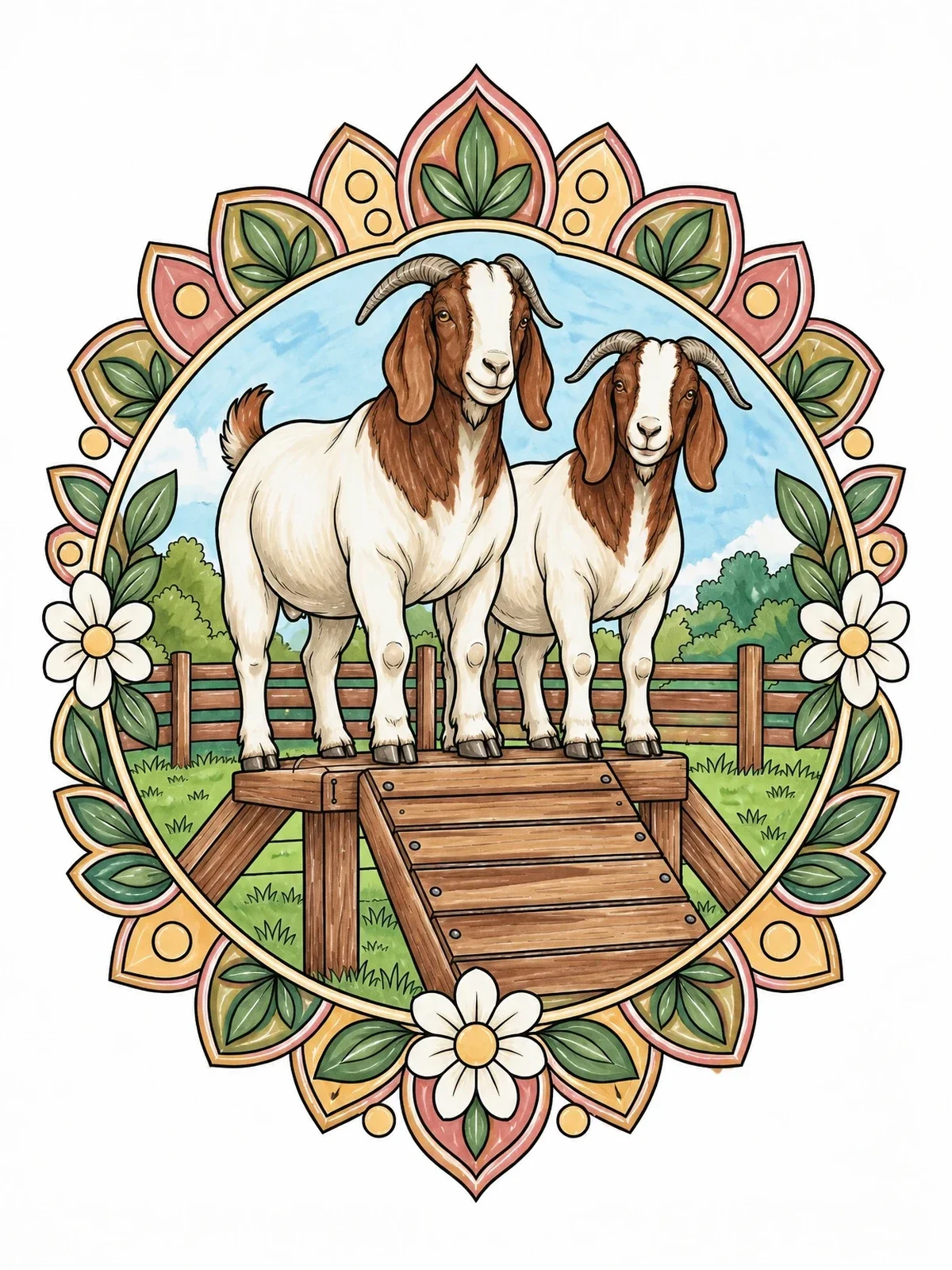 Colored example of the Boer Goats On Climbing Platform coloring page